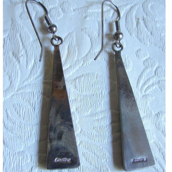 Zuni Turquoise Inlay Sterling Silver Dangle EARRINGS, Spiney Oyster, MOP D24 - Picture 6 of 9